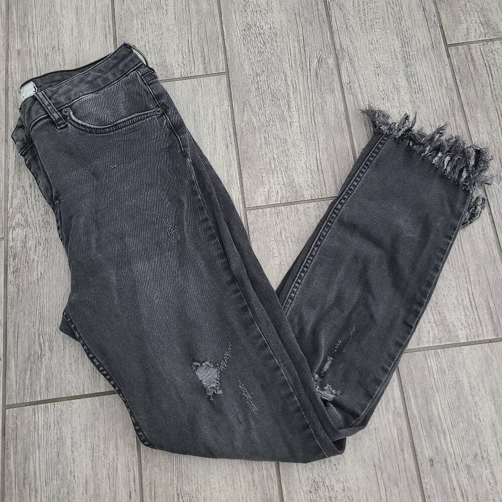 Free People Distressed Straight Leg Jeans Black Wash Women's Size W29